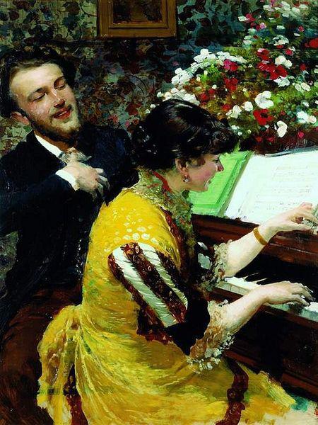 Leon Wyczolkowski I once saw - scene at the piano. France oil painting art